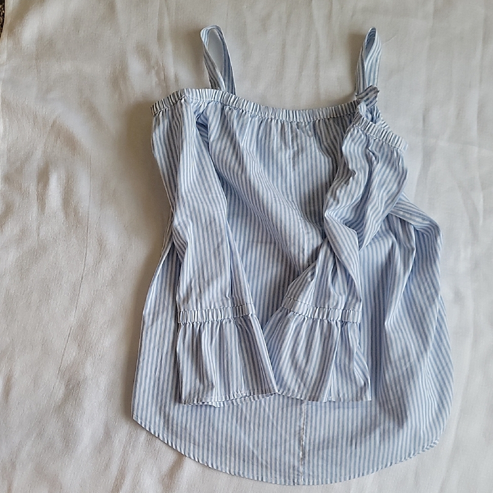 Abercrombie Kids Blue Striped Off-Shoulder Blouse Size 15/16 - Picture 4 of 5